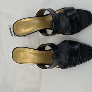 Zara Elegant Black Heels with Gold Accent